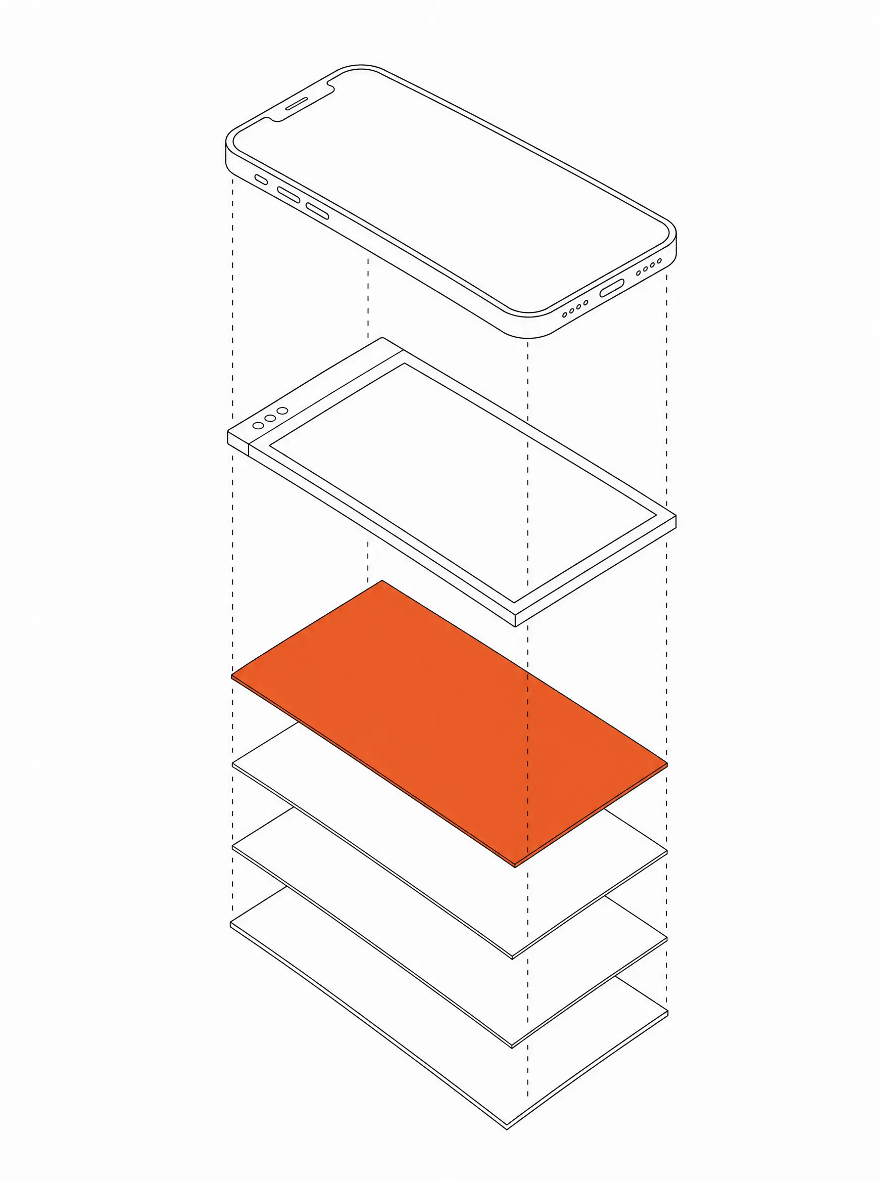 Exploded line drawing of an application assembled from modular panels